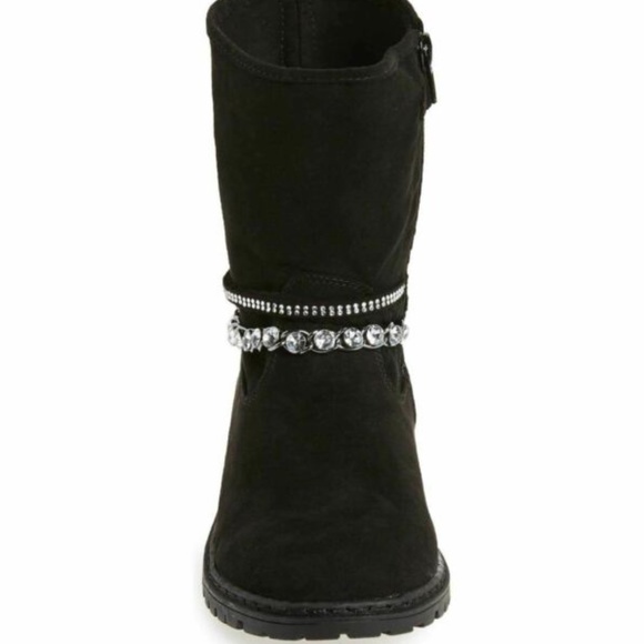 New Stuart Weitzman Girls Black Moto Boots Short Rhinestone  5 US/ 35 EU - Picture 3 of 9